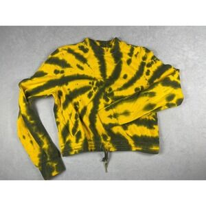 Zine Yellow Black Spiral Tie Dye Cropped Sweatshirt Mock Neck Drawstring Small